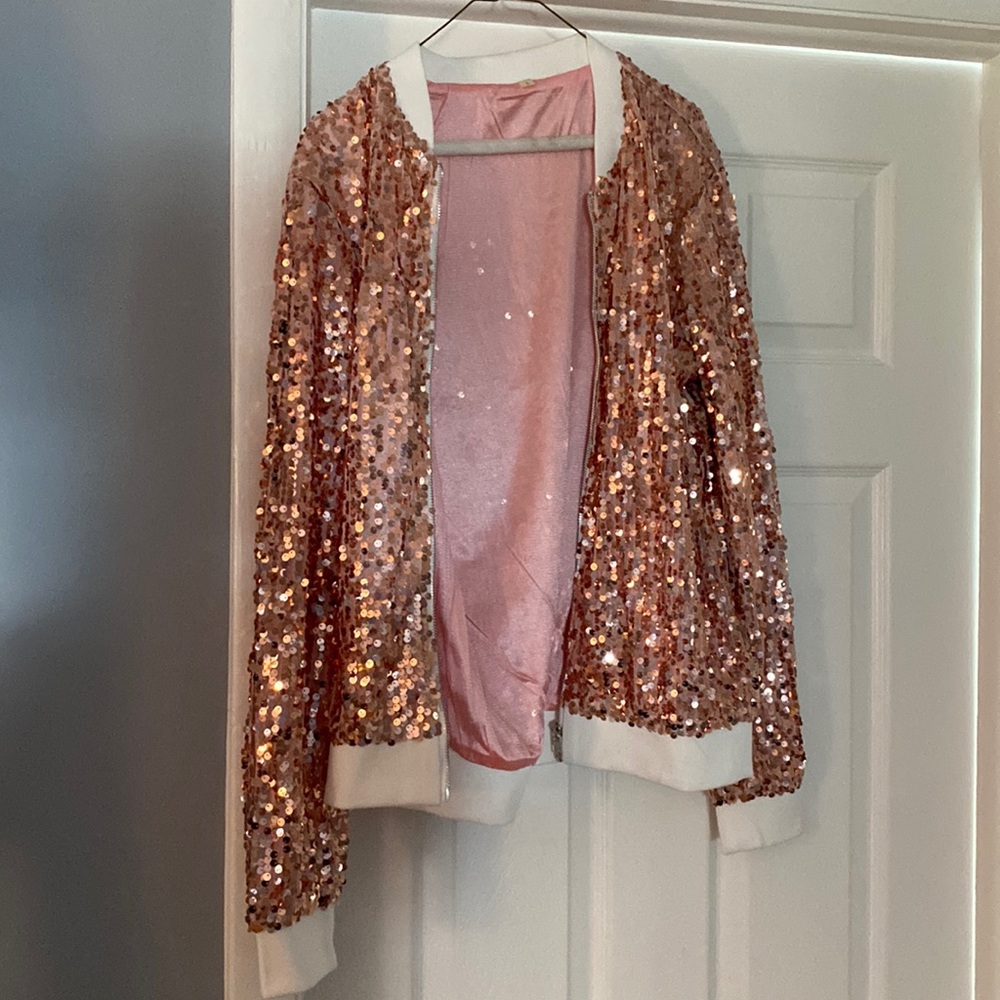 Pink glitter Amazon jacket. Size L. Worn once